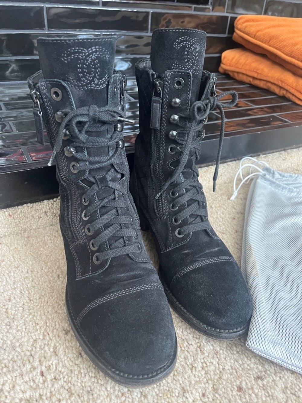 CHANEL Black Suede combat  Boots - Picture 2 of 14